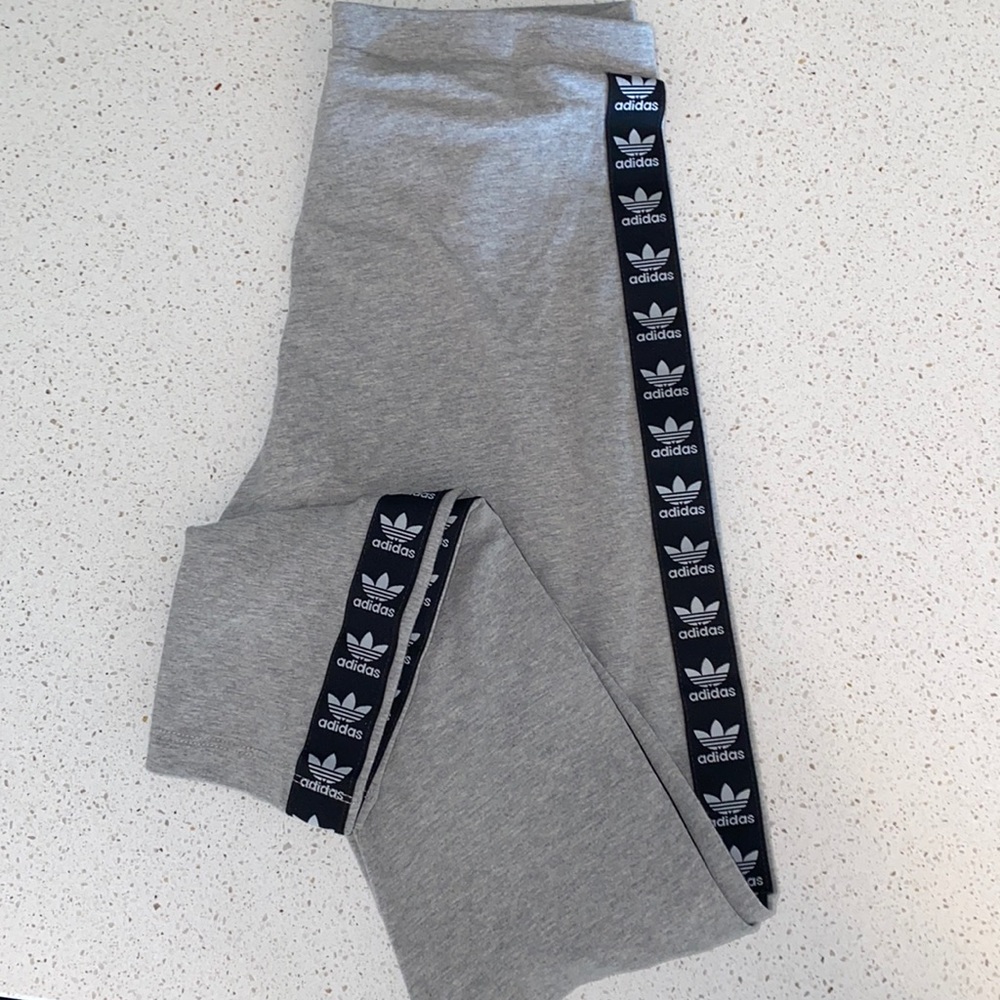 Adidas leggings, Size: small, color: gray with black/ white detail